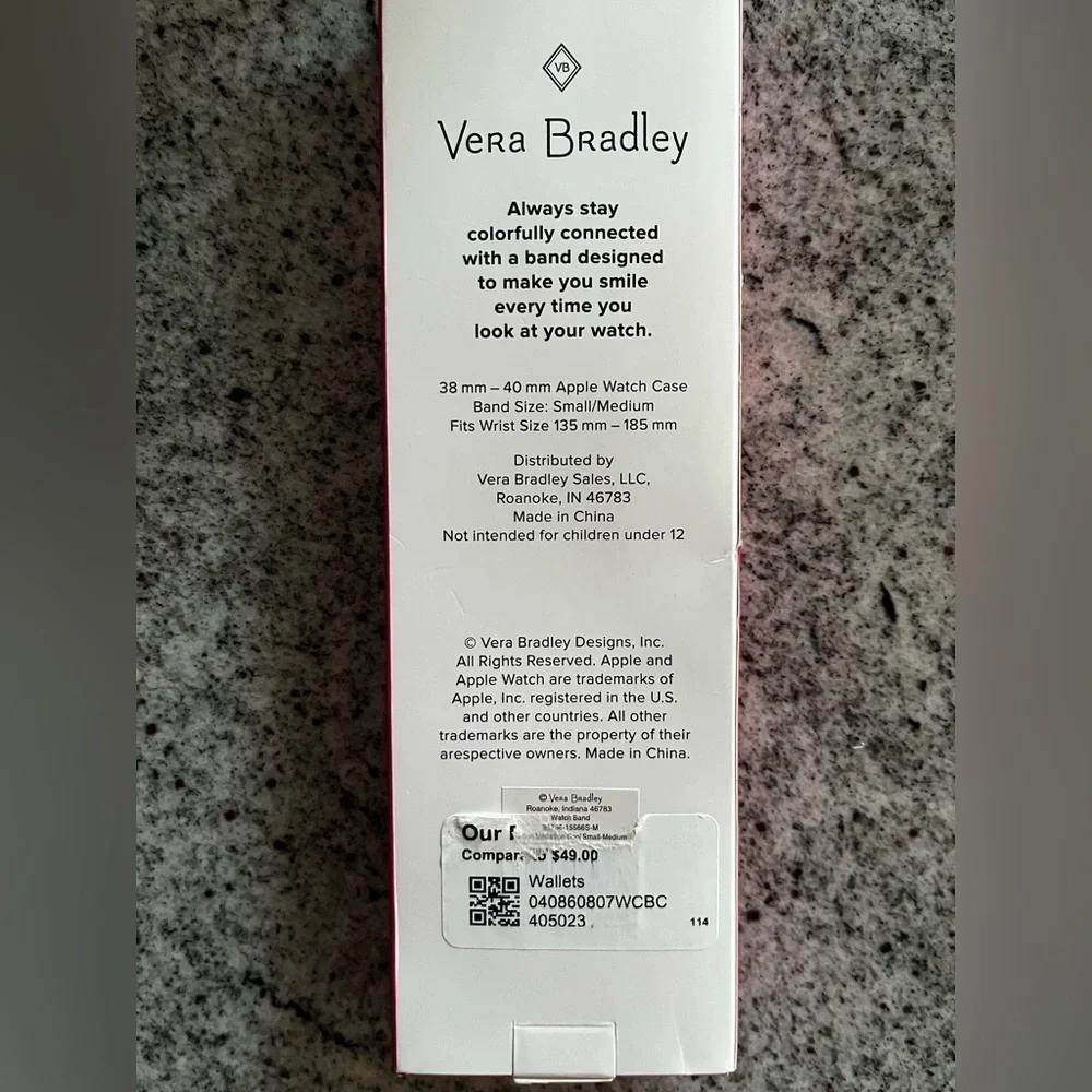 Vera Bradley Apple Watch Band. Floral Design. Size: S/M. NWT